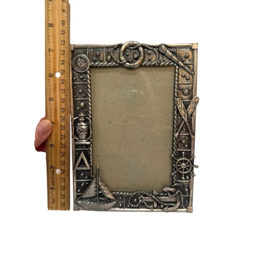 Vintage Sixtrees Nautical Silver Tone Metal Photo Picture Frame Velvet Back